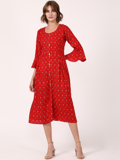 

V2 Value & Variety Red Floral A-Line Midi Dress