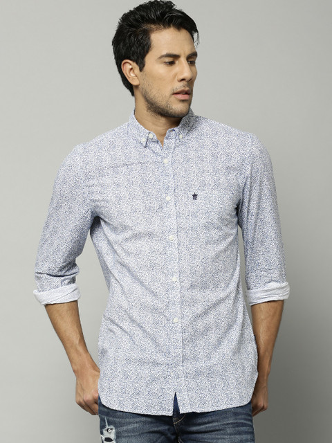 

French Connection Men Blue & White Printed Casual Shirt