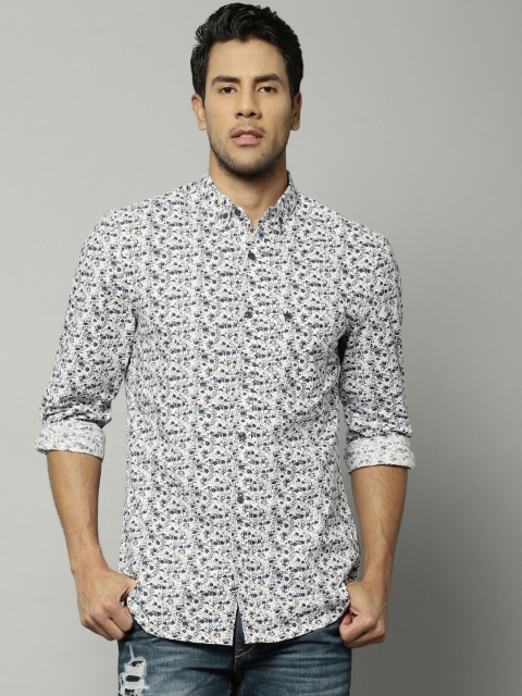 

French Connection Men White Slim Fit Printed Casual Shirt