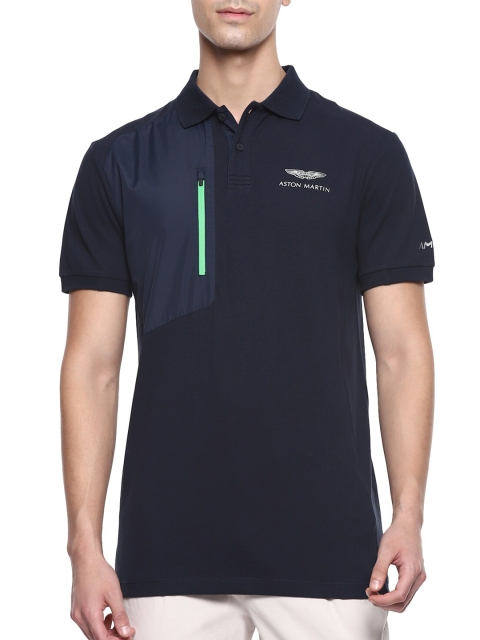 

HACKETT LONDON Men Navy Blue & Black Colourblocked Polo Collar T-shirt