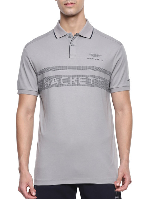 

HACKETT LONDON Men Grey Typography Printed Polo Collar T-shirt