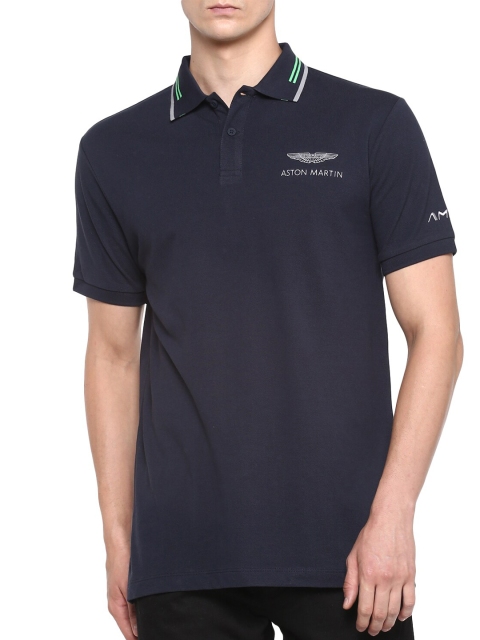 

HACKETT LONDON Men Navy Blue Polo Collar Pockets T-shirt