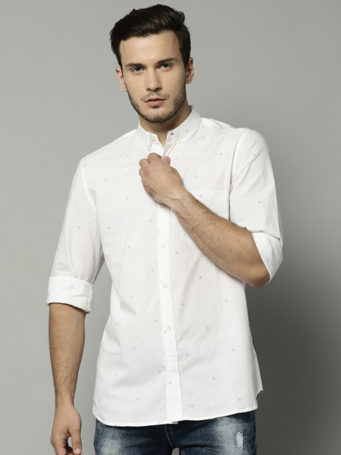 

French Connection Men White Slim Fit Printed Casual Shirt