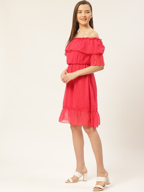 

DODO & MOA Pink Off-Shoulder Georgette A-Line Dress