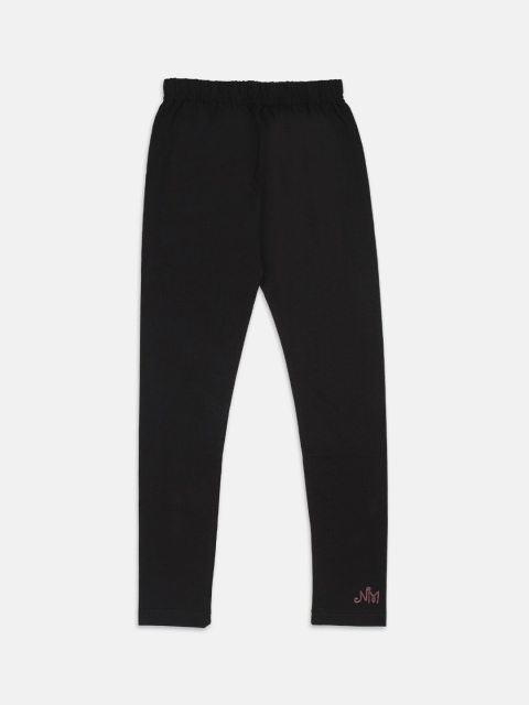 

Nins Moda Girls Black Solid Cotton Ankle-Length Leggings