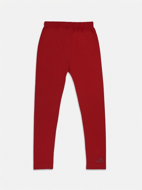 

Nins Moda Girls Red Solid Cotton Ankle-Length Leggings