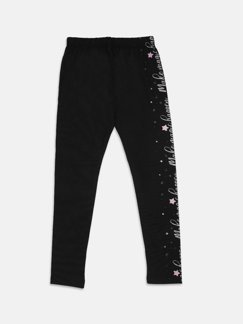 

Nins Moda Girls Black & Silver-Coloured Printed Cotton Ankle-Length Leggings