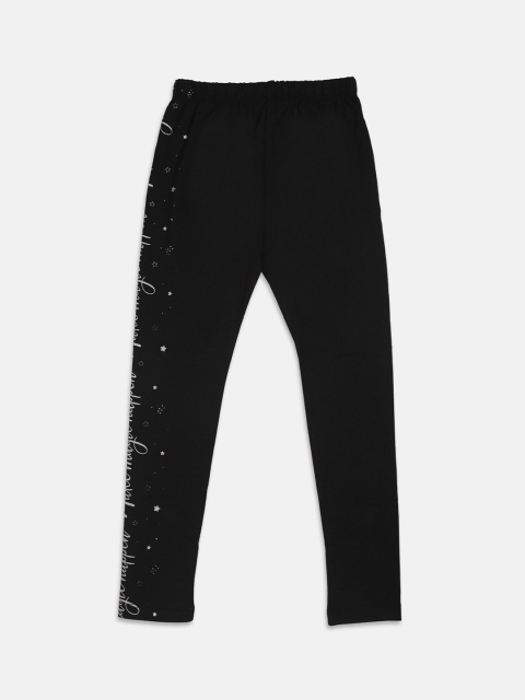

Nins Moda Girls Black Printed Cotton Ankle-Length Leggings