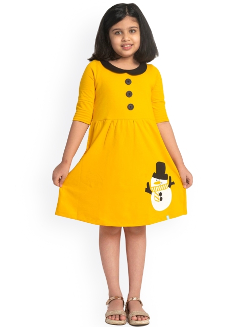 

You Got Plan B Girls Yellow & White Printed Peter Pan Collar Pure Cotton Dress