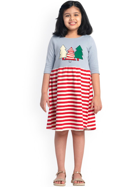 

You Got Plan B Girls White & Red Printed Pure Cotton Dress
