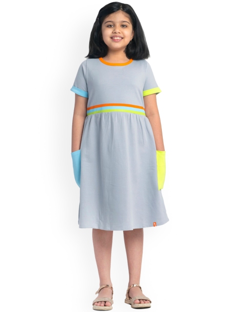 

You Got Plan B Girls Grey & Blue Pure Cotton Dress