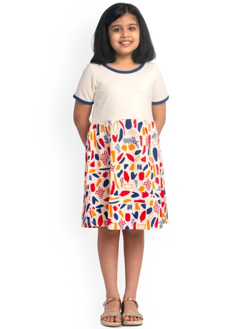 

You Got Plan B Girls White & Red Terrazo Printed Pure Cotton A-Line Dress