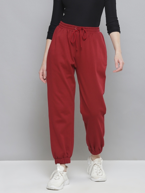 

Femella Women Red Elasticated Fleece Track Pants