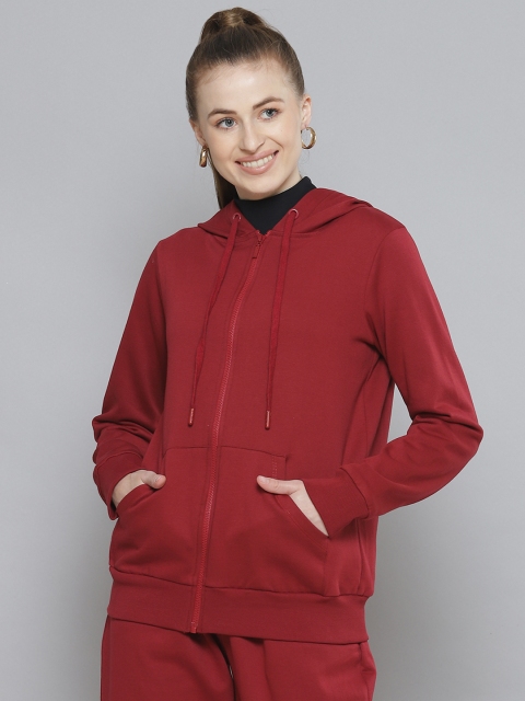 

Femella Women Red Fleece Hooded Sweatshirt