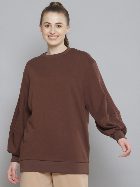

Femella Women Brown Fleece Oversized Longline Sweatshirt