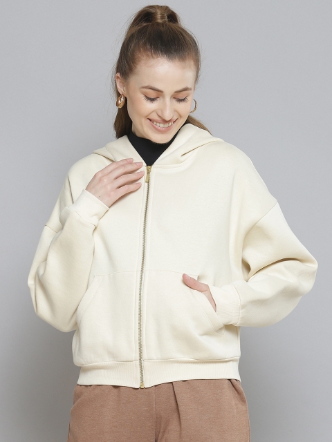 

Femella Women Off White Fleece Hooded Sweatshirt