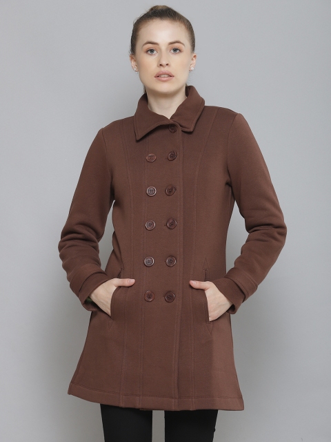 

Femella Women Brown Fleece Longline Double Breasted Jacket
