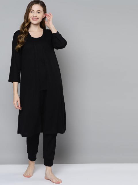 

Femella Women Black 3 Piece Night suit