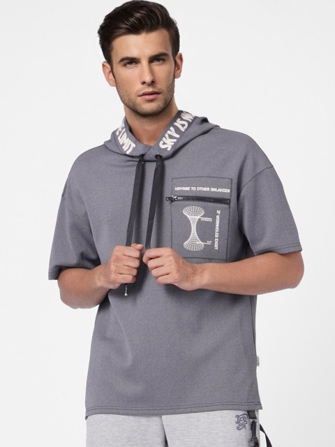 

Jack & Jones Men Grey Printed Hooded Sweatshirt