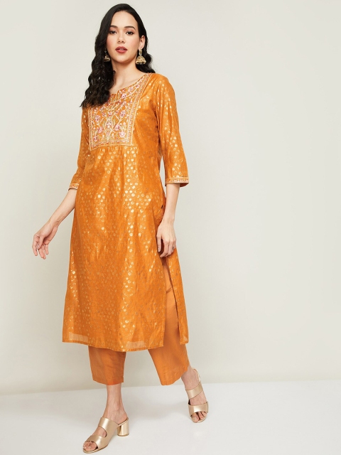 

Melange by Lifestyle Women Orange Ethnic Motifs Regular Kurta with Trousers & With Dupatta