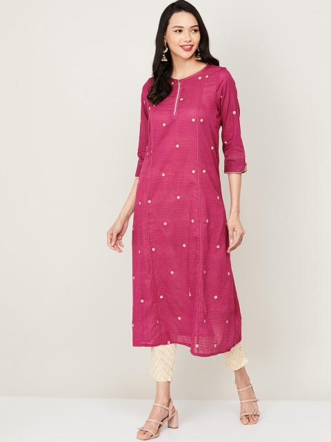 

Melange by Lifestyle Women Pink Embroidered Regular Kurta with Trousers