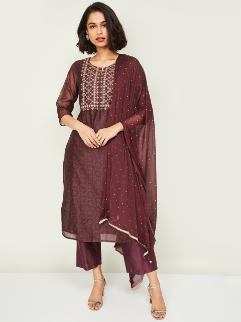 

Melange by Lifestyle Brown Ethnic Motifs Kurta with Trousers & Dupatta