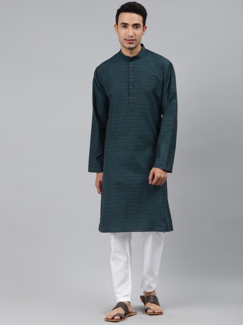 

MANQ Men Green Thread Work Kurta