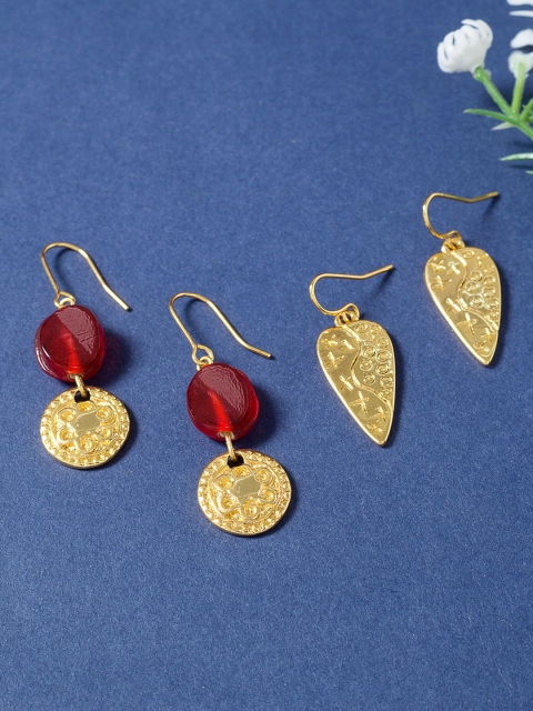 

Golden Peacock Gold-Toned & Red Geometric Drop Earrings