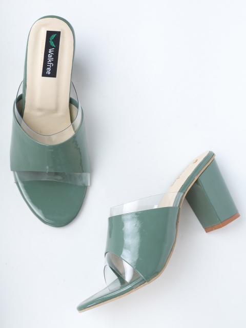 

Walkfree Women Green & Transparent Block Heels