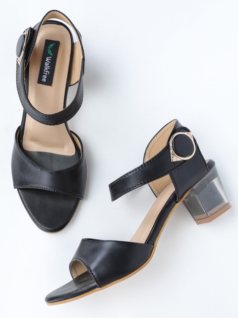 

Walkfree Black Block Sandals with Buckles