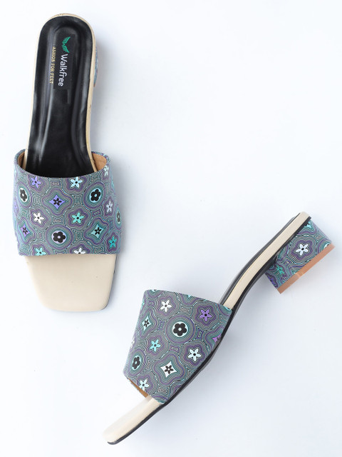 

Walkfree Blue Embellished Block Mules