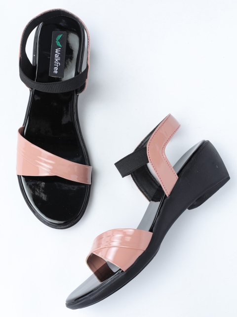 

Walkfree Peach-Coloured Colourblocked Wedge Sandals with Buckles