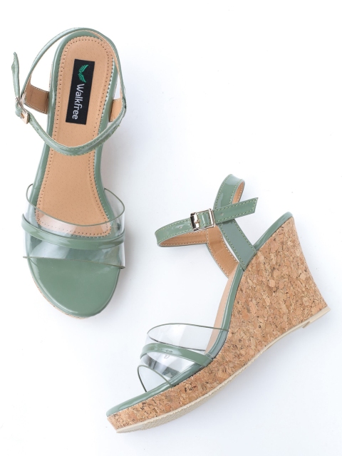 

Walkfree Green Wedge Sandals with Buckles