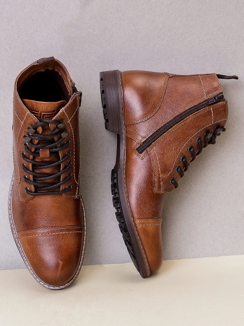 

Red Tape Men Tan Brown Leather Flat Boots
