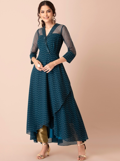 

INDYA Women Blue Geometric Georgette Anarkali Kurta