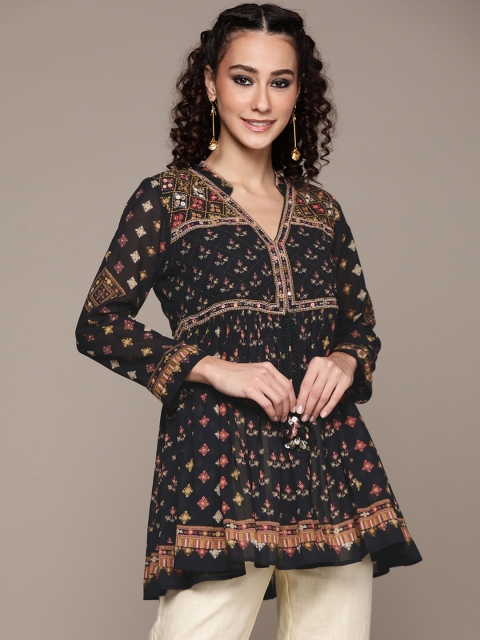 

Ritu Kumar Black Printed Pleated Kurti
