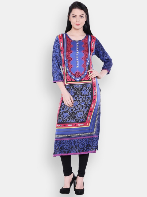 

Indian Ink Women Blue Printed Straight Kurta