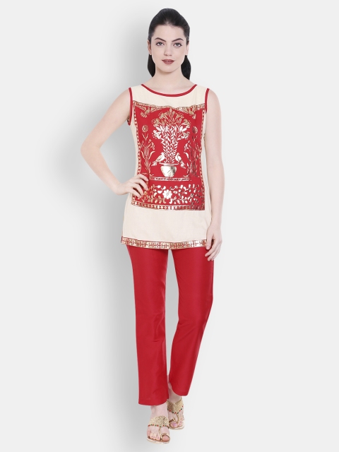 

Indian Ink Women Beige Printed Regular Top