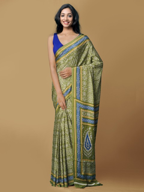 

Unnati Silks Green & Blue Batik Art Silk Patola Saree