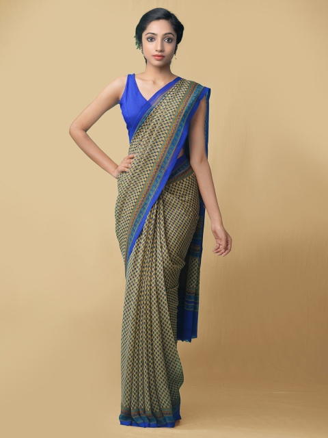 

Unnati Silks Women Brown & Blue Printed Crepe Art Silk Saree