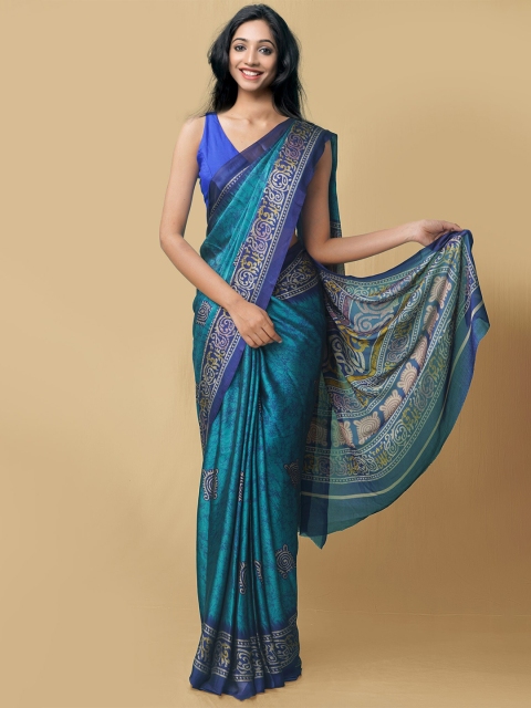 

Unnati Silks Woman Blue & Teal Art Chiffon Saree