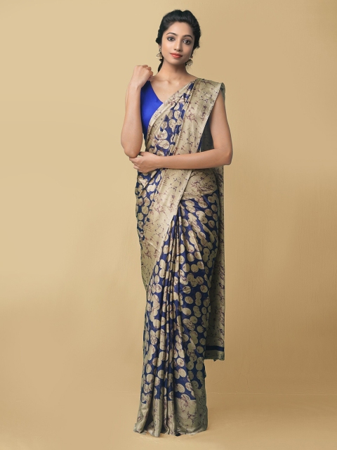 

Unnati Silks Women Blue & Tan Brown Printed Crepe Art Silk Saree