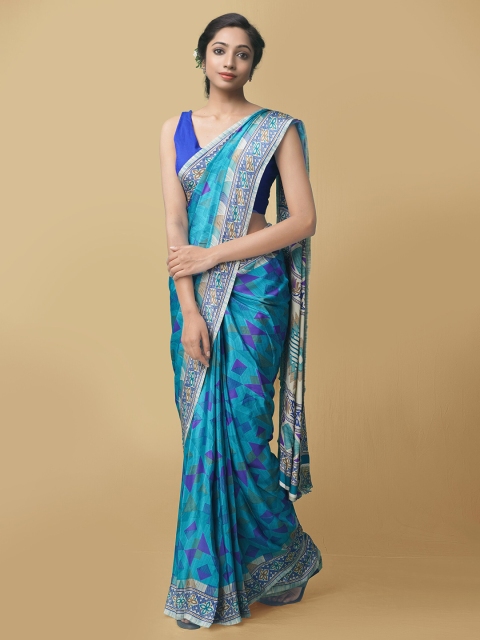 

Unnati Silks Blue & Beige Art Silk Patola Saree