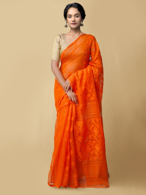 

Unnati Silks Women Orange Pure Handloom Bengal Tant Cotton Sustainable Saree