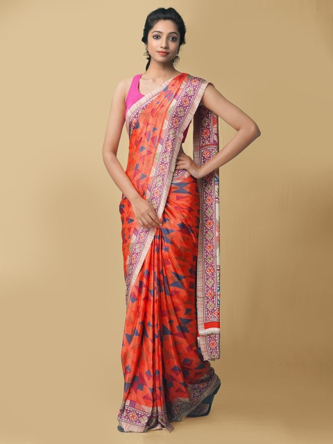 

Unnati Silks Red & Blue Printed Art Silk Patola Saree