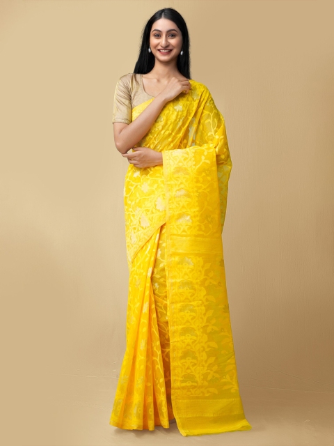 

Unnati Silks Women Yellow Pure Handloom Bengal Tant Cotton Sustainable Saree