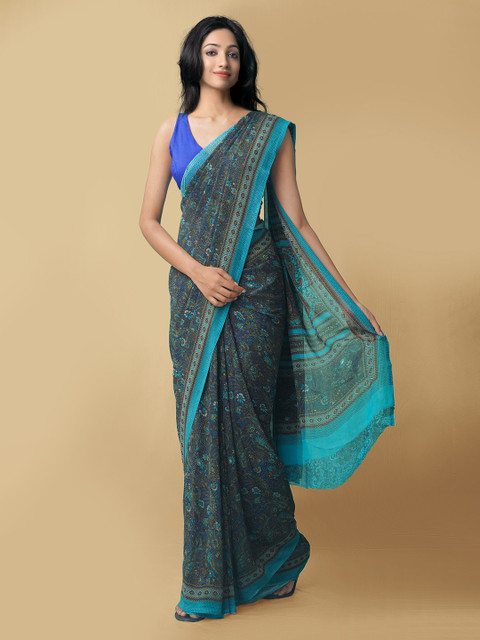 

Unnati Silks Women Blue & Green Printed Georgette Saree