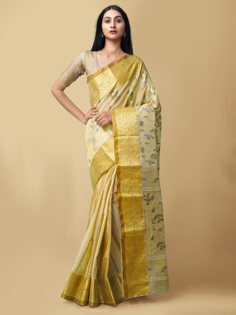 

Unnati Silks Brown & Gold-Toned Woven Design Pure Silk Jamdani Saree