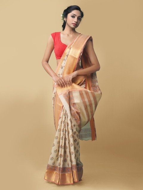 

Unnati Silks Women Beige & Brown Maheshwari Jute Sico Saree