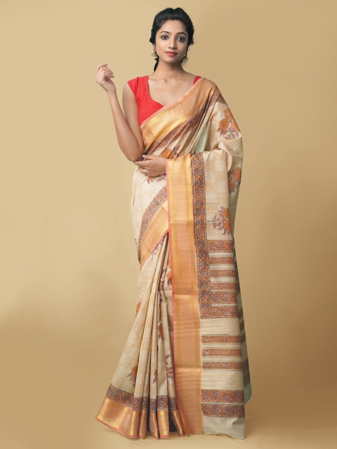 

Unnati Silks Women Brown & Gold-Toned Maheshwari Jute Sico Saree